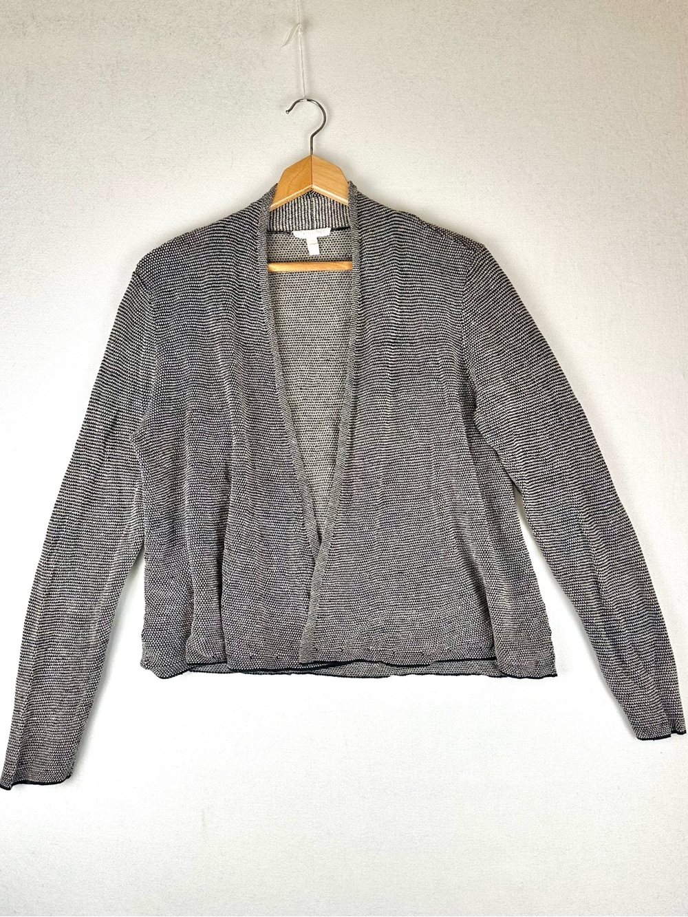 Eileen Fisher Organic Linen Open Front Cardigan Sweater Office Neutral